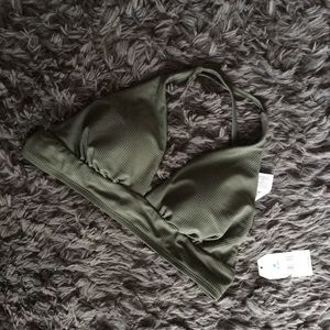 NWT Ribbed Green Halter Top Bikini